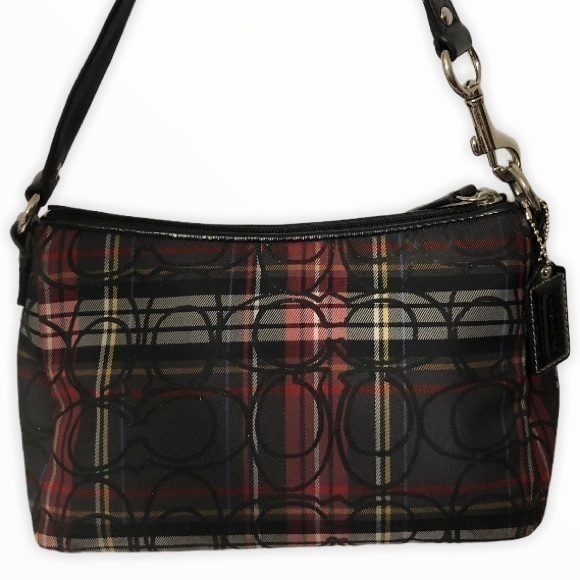 COACH poppy red plaid signature c mini zipper tote - Picture 1 of 12